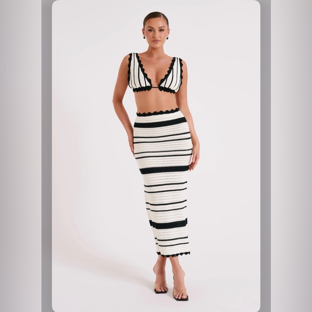 Meshki Jadia Contrast Crochet Bralette & Contrast Crochet Fishtail Maxi Skirt
